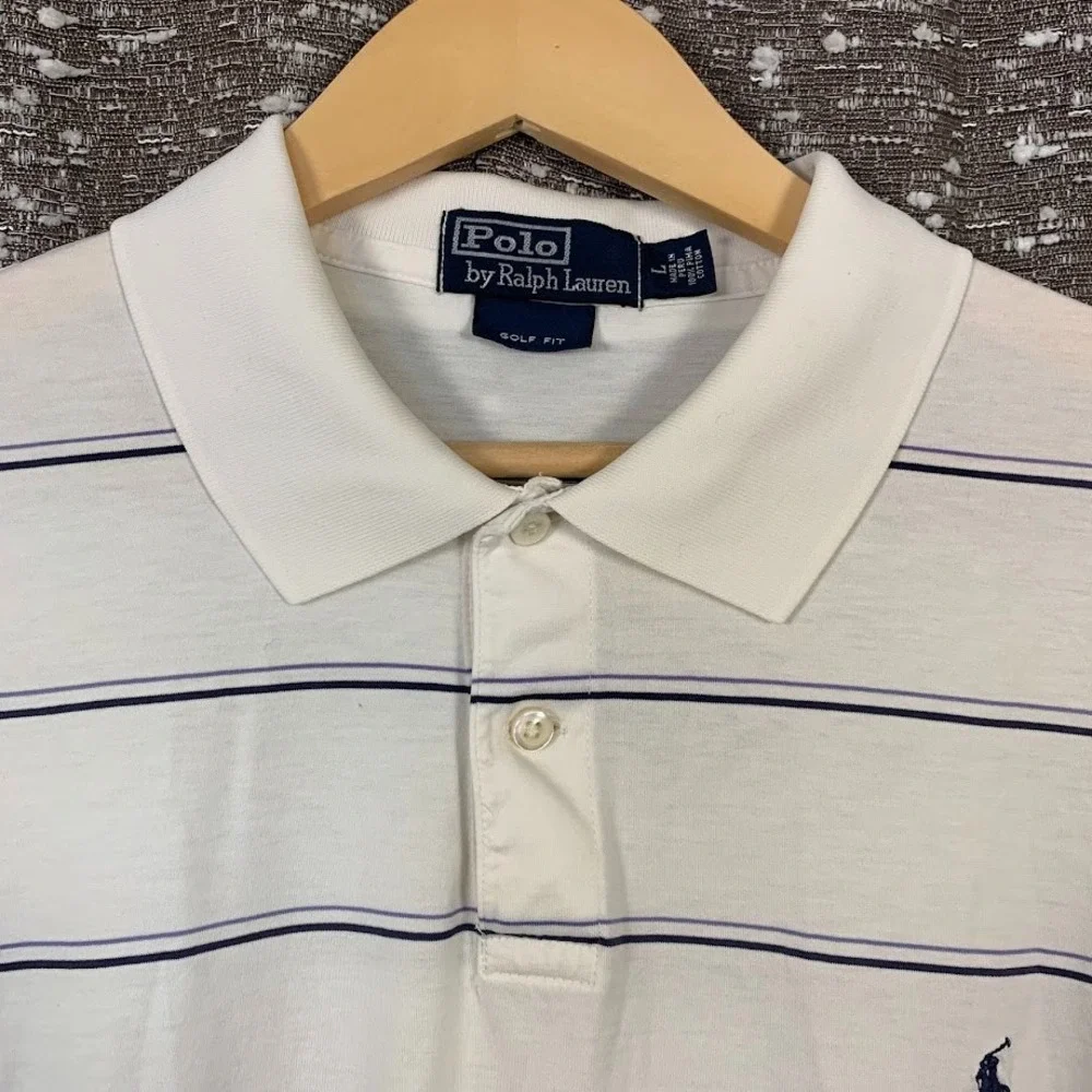 Polo Ralph Lauren Striped Polo Shirt Golf Fit Logo Preppy Mens Large Pima Cotton